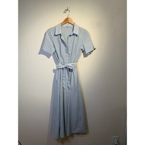 Calvin Klein Blue Gingham Shirt Dress Belted Midi Size 4